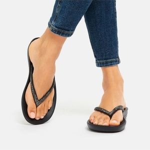 FitFlop Fashion Sparkle flip flop sandals black glitter 8